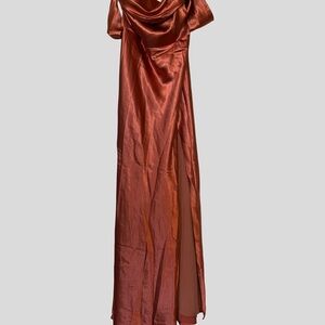 Birdy Grey “Mia” Convertible Bridesmaid Dress, Terracotta Shiny Satin